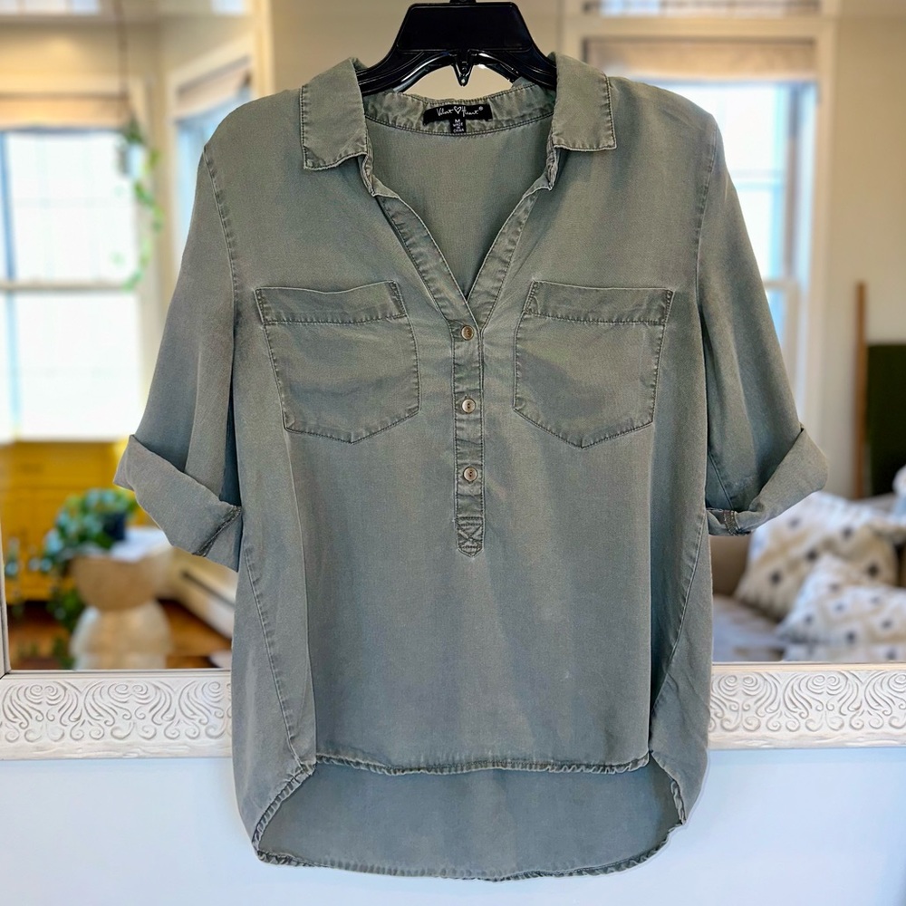 Velvet Heart Green Collared Top Three Quarter Length Sleeves - M - Picture 5 of 8